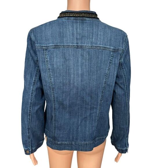 Chico’s Gold Embellished Denim Jeans Jacket with Pockets Size 1/M - Picture 3 of 7